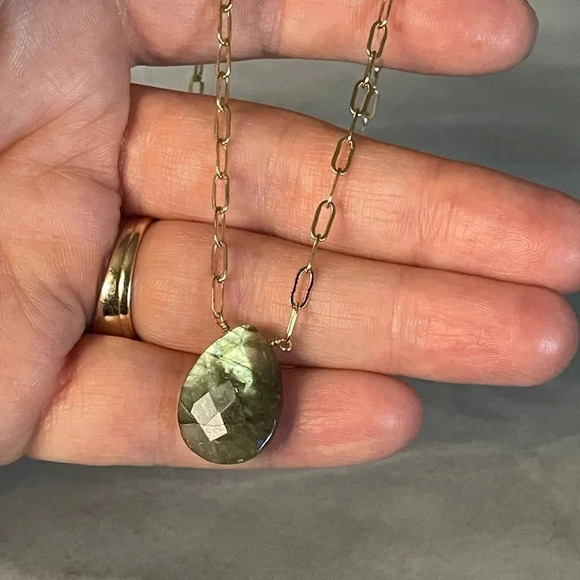 Floating Labradorite Gold Plated Paperclip Necklace - Picture 8 of 14